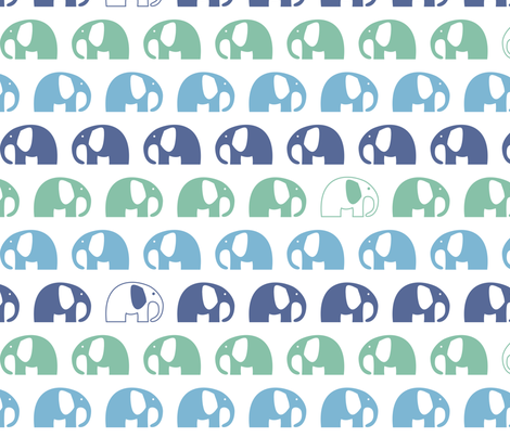 elephants_6cm_3row_blue green blue fabric by two_little_flowers on Spoonflower - custom fabric