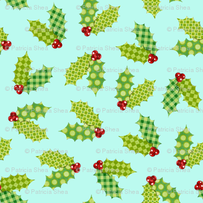 Shabby Chic Holiday Holly on Aqua