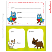 Quilt label owls and dogs