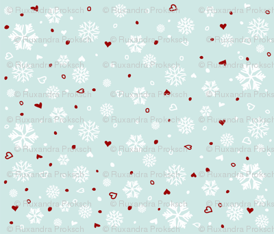 Winter Holiday Snowflakes Hearts on Blue