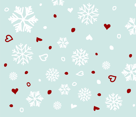 Winter Holiday Snowflakes Hearts on Blue fabric by ruxique on Spoonflower - custom fabric