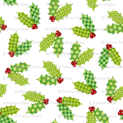 Shabby Chic Holiday Holly on White