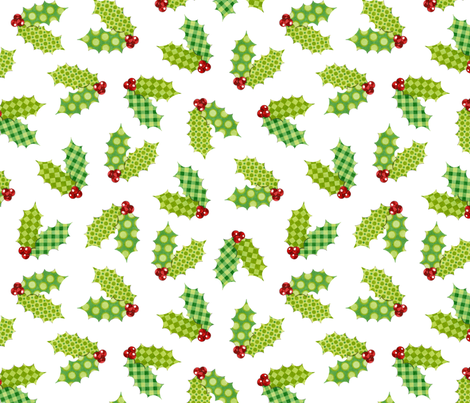 Shabby Chic Holiday Holly on White fabric by patricia_shea on Spoonflower - custom fabric