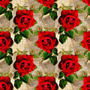 Red Rose on vintage ephemera