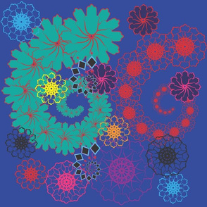 Floral Spirals on Blue