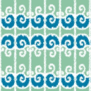 Ikat Wrought Iron Swirls in Sea Green and Blue