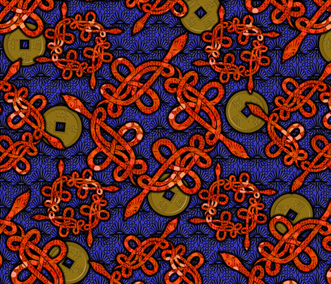 snake_knots_red_w_coins Contest Scale fabric by glimmericks on Spoonflower - custom fabric