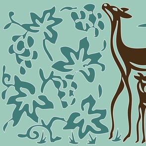 Art & Crafts deer & grapes - vector large - brown-30 minagreen spoonflower-blue-157