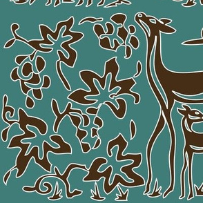 Art & Crafts deer & grapes - vector large - brown-30 on minagreen - white-lines-batik