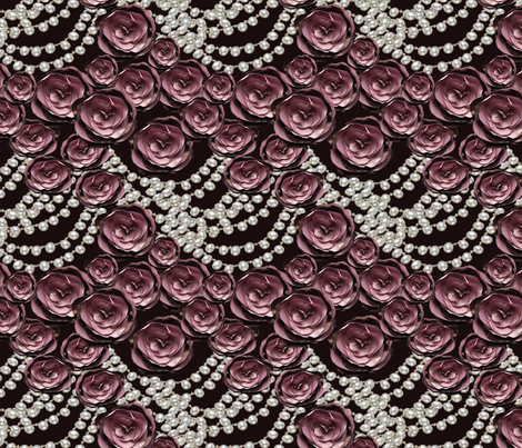 roses and pearls layered on black fabric by kociara on Spoonflower - custom fabric