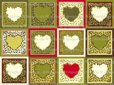 Antique Holly Hearts -  Mini Quilt