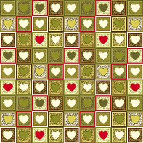 Antique Holly Hearts -  Mini Quilt
