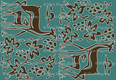 New deer & grapes - vector double - very large - adobe1998 - brown30-minagreen-white-lines-2pt