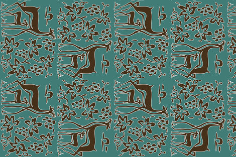 New deer & grapes - vector double - very large - adobe1998 - brown30-minagreen-white-lines-2pt fabric by mina on Spoonflower - custom fabric