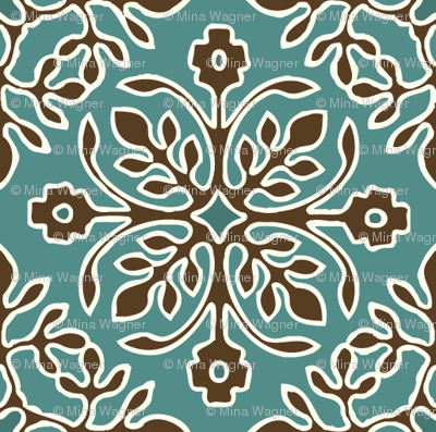 2-Papercuts diagonal - vector - with outlines - brown & cream on bluegreen-sm