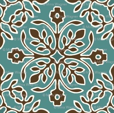 2-Papercuts diagonal - vector - with outlines - brown & cream on bluegreen-lg