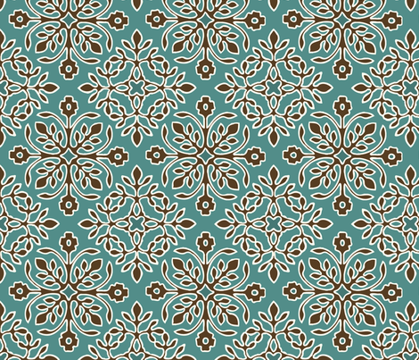 2-Papercuts diagonal - vector - with outlines - brown & cream on bluegreen-lg fabric by mina on Spoonflower - custom fabric