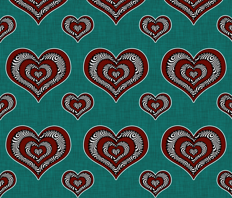 Voodoo Hearts on teal large fabric by glanoramay on Spoonflower - custom fabric