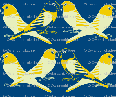 Botanic & Birds - Flock-Dk Blue, Yellow