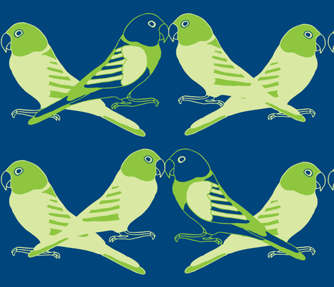 Botanic & Birds - Flock-Dk Blue, Green fabric by owlandchickadee on Spoonflower - custom fabric