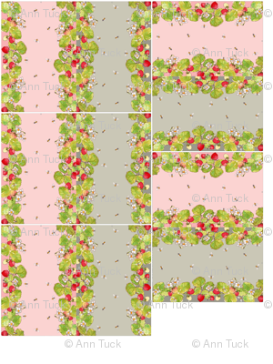 Five Reversible Placemats - Strawberries and Bees