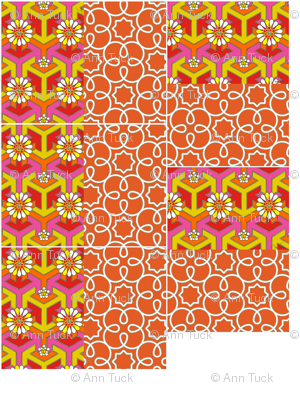 Five Reversible Placemats - Orange Geometric