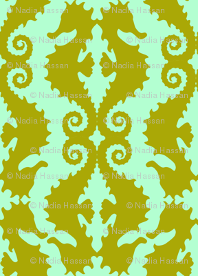 Seahorse Half-drop: Olive & Mint
