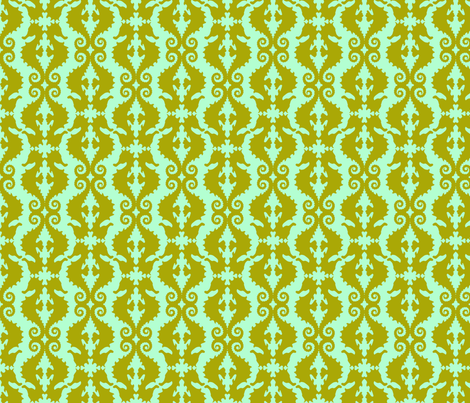 Seahorse Half-drop: Olive & Mint fabric by nadiahassan on Spoonflower - custom fabric