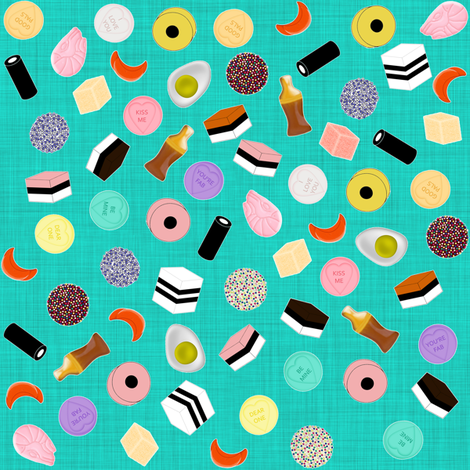 Pocket Money Yummies on Teal fabric by glanoramay on Spoonflower - custom fabric