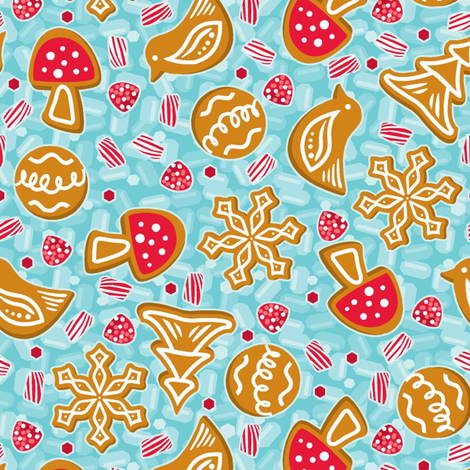 Festive Gingerbread and sweets fabric by cjldesigns on Spoonflower - custom fabric