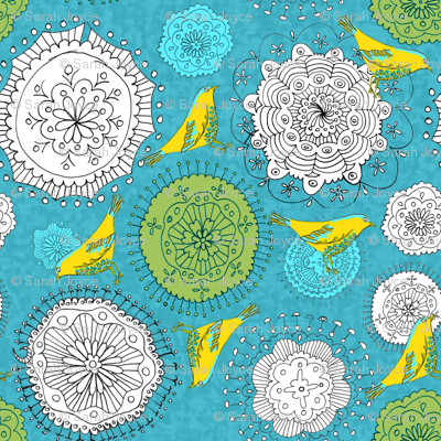 Snowflakes and birds