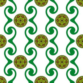 Swirly Stripes -Green with  Medallions