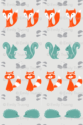 Woodland Creatures on Grey