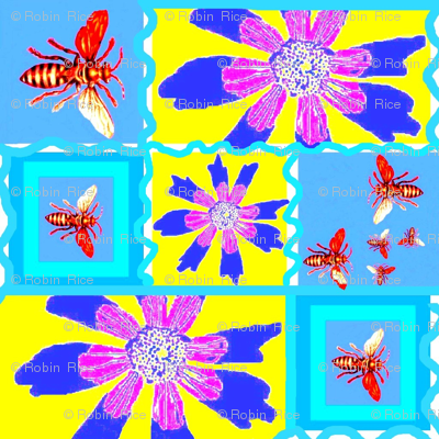 Crazy Quilt of Flowers and Bees