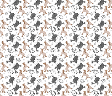 Chinese crested puppies and pawprints fabric by rusticcorgi on Spoonflower - custom fabric