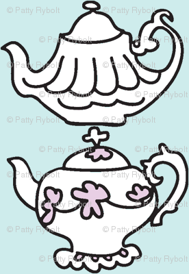 Teapots for Teatime Sweets (lt. aqua & lavender)