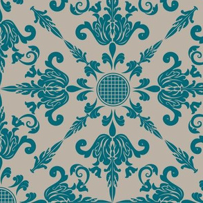 Teal Damask Wallpaper Design