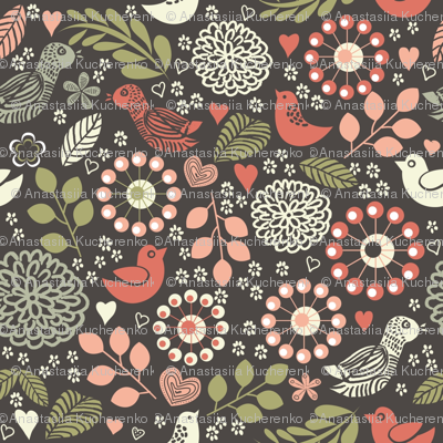 Vector doodle birds and flowers