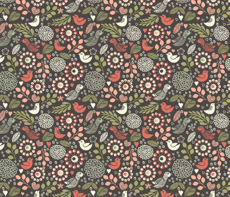 Vector doodle birds and flowers fabric by anastasiia-ku on Spoonflower - custom fabric