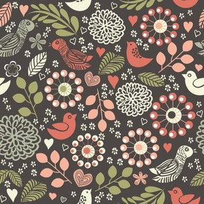 Vector doodle birds and flowers