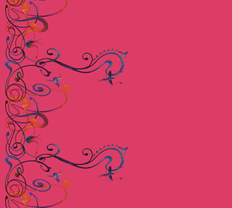 Art Nouveau hummingbird pink fabric by jeanne-design-illustration on Spoonflower - custom fabric