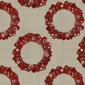 Button Wreath - Red & Tan