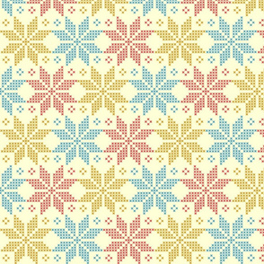 star flower knittery | red - blue - yellow on white