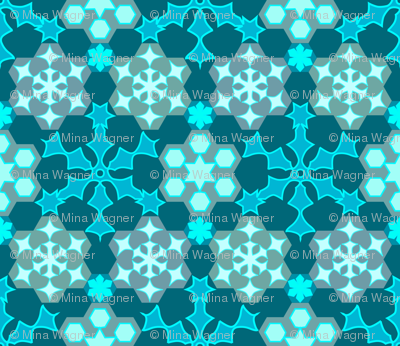 Grandmother's snowflake garden - colorguide bluegreen background