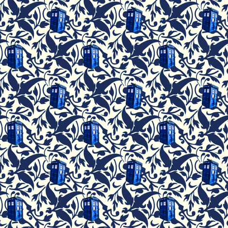 Doctor Who Inspired Blue & White TARDIS Floral fabric by bohobear on Spoonflower - custom fabric