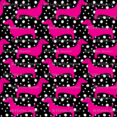 Polka Dachshunds (Black and Pink)
