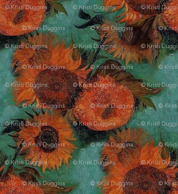 Van Gogh's Sunflowers (teal background-larger)
