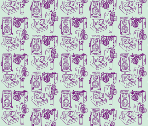 Cameras Mint Green & Grape Purple fabric by curious_nook on Spoonflower - custom fabric