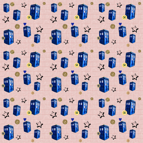Doctor Who Inspired Dotted Swiss TARDIS Stars & Buttons fabric by bohobear on Spoonflower - custom fabric