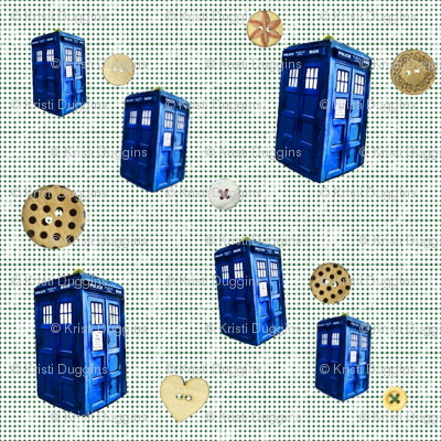 Doctor Who Inspired Green  TARDIS & Buttons